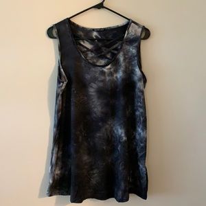 Dark tie dye tank top.